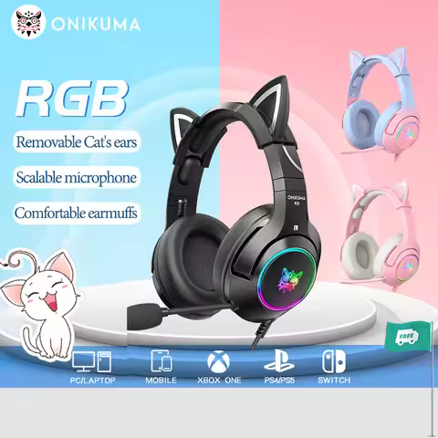 ONIKUMA K9 Wired Headphones with RGB Light Flexible HD Mic 3.5mm Gaming Headset Computer Earphones f