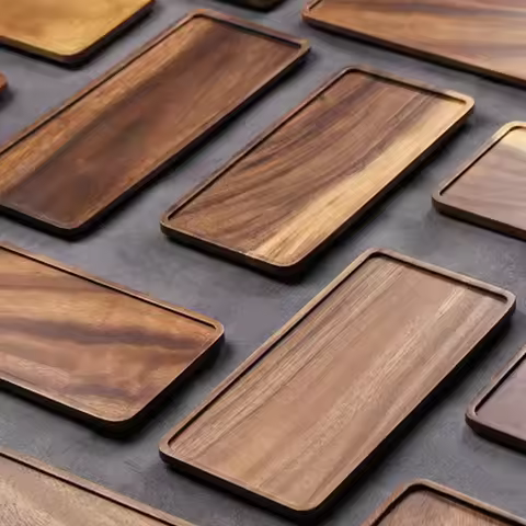 Walnut wood rectangular tray dry bubble tea tray cake bread breakfast snack tray hotel supplies rest