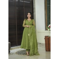 Heavy Faux Georgette With Embroidery Gown Pants And Dupatta M-XXL July24