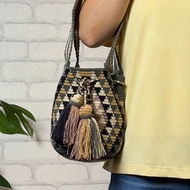 哥倫比亞製 2短揹帶 Wayuu 編織手工包 大地灰金