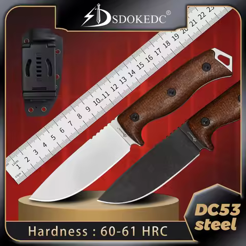 SDOKEDC Fixed Blade Knife DC53 Steel Micarta Handle Kydex Sheath for EDC Outdoor Camping Survival Me