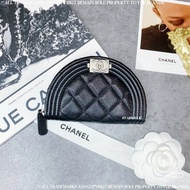 Chanel Boy 月亮零錢包 經典菱格紋 復古銀扣
