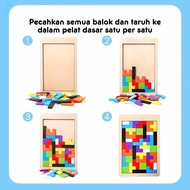 Tokorecehofficial Wooden Tetris Puzzle Toy Chunky Puzzle Geometry Shape Stacking Puzzle Tetris Games