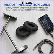 NICES 2PCS Universal Headphone Ear Pads, Black 55mm/2.17in Wrinkle Leather Earpads, Easy to Install 