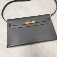 台灣購證全新✨HERMES Kelly Elan 石板灰 Epsom皮 W刻 金扣 85 ARDOISE