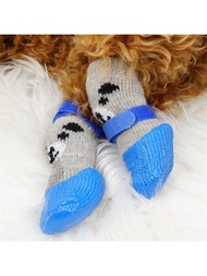 1套4入組矽膠宠物鞋襪帶有室外防水、防滑和耐磨功能,適用於貓和狗