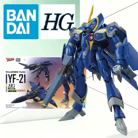 Bandai HG 1/100 YF-21 Macross Plus Transformable Fighter Mecha Model Deep Blue Yellow DIY Collectibl