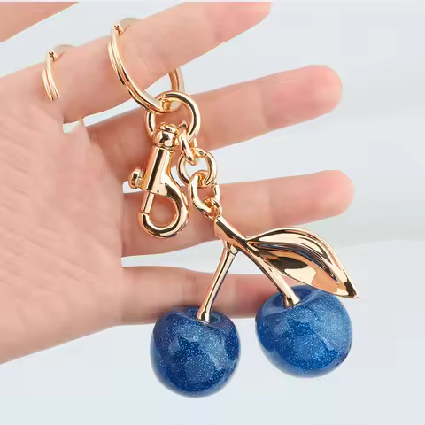 Blue Crystal Cherry Pendant Decoration for Coach Handbag Shoulder Bag Women's Exquisite Keychain Att