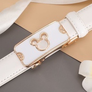 Perforation-free Belt Women's Automatic Buckle Genuine Leather White Decorative Belt Fashionable All