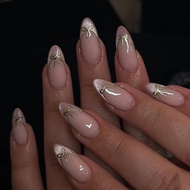French Pink Cat's Eye Wearable Nails Short Almond Nails Bow Nails Nails Wearable Fake Nails Nails 20