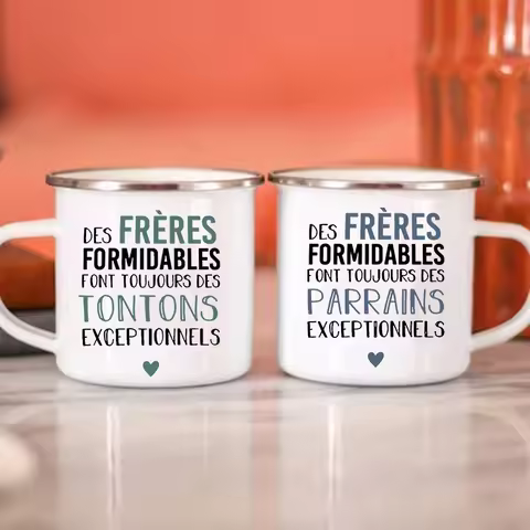 French Print Enamel Mug Brother Friends Drink Milk Coffee Cups Pregnancy Announcement Mugs Best Idea