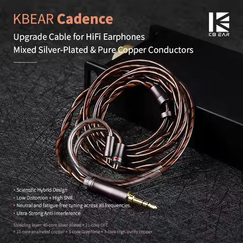 KBEAR Cadence Mixed Silver-Plated&Pure Copper HiFi Earphones Upgrade Cable Ultra-Strong Anti-Interfe