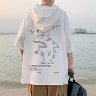 Little Monster hooded แขนสั้นเสื้อยืดผู้ชายผ้าฝ้ายบางสามแขนเสื้อกันหนาวสามารถเกลือหวาน, เด็กใหญ่เสื้