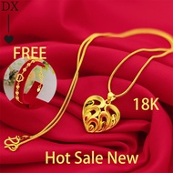 Pure 18K Saudi Gold Nasasangla Original Choker Necklace for Women Female Small Heart Pendants Necklace Pawnable Korean Style Vintage Couple Necklace Not Fade Birthday Present Fasion Jewellery and Round Luck Bead Love Bracelet for Woman Gift Discount Sale