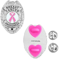 Breast Cancer Awareness Ribbon Pin - Police Style Metal Badge - Fight - Hope - Faith