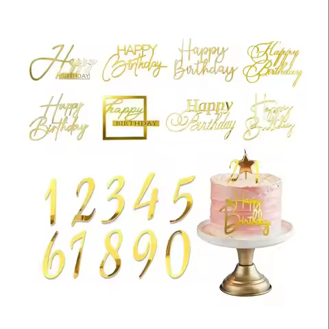 1set Gold Acrylic Number Cake Toppers 0-9 Mirror Gold Number Cake Decorations for 30th 40th 50th 60t