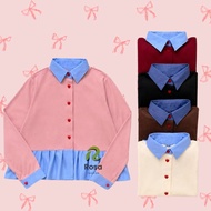 KEMEJA AILEEN BLOUSE TWO TONE COMBINATION KNIT BABY JEANS - LOVE BUTTON SHIRT TOP CUTE FASHION TREND