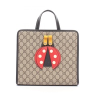 [二手] Gucci 兒童 GG Supreme 手提包，瓢蟲設計，664083，米色/黑色，PVC 塗層帆布，皮革。