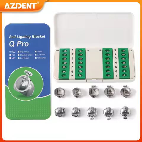 AZDENT Dental Brackets Self-Ligating Orthodontic Braces Q-Pro 28pcs & Buccal Tubes Hooks 345 High/St
