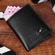 高級真皮荔枝紋男裝銀包 短款橫豎款 頭層牛皮 休閒男士銀包- 橫款黑色 均碼