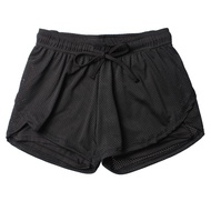 Women Sports Shorts Fake Two Pieces Running Shorts Woman Hollow Patchwork Mesh 2 In 1 Shorts Women S