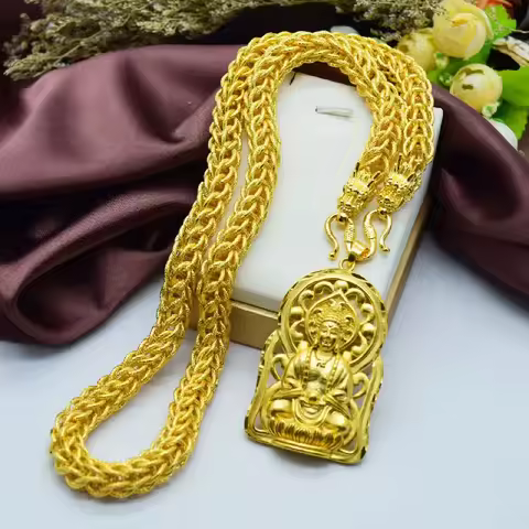 New Gold Store Same Style Men's Gold Necklace 9999 24K Real Gold Guanyin Buddha Brand Luxury AU750 J