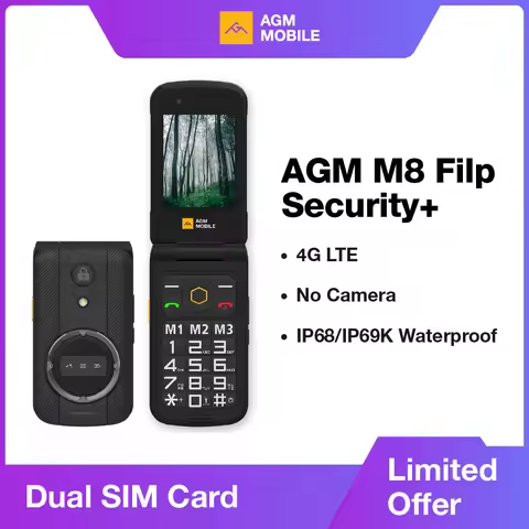 AGM M8 Security Rugged Flip Phone Senior Safe No Cam/Bluetooth WaterProof 2.8” QVGA 4G SOS Button 15