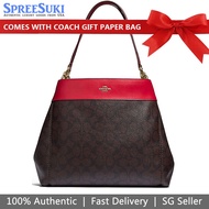 Coach Handbag In Gift Box Lexy Shoulder Bag In Signature Canvas Tote Brown / True Red # F27972