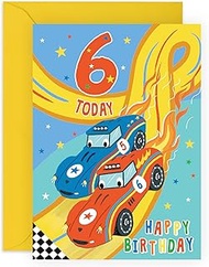 CENTRAL 23 Kids Birthday Cards For Son Age 6 - Racer Car Themed - 6th Birthday Card For Boys - Grand