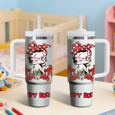 Cartoon B-Betty Boop Vacuum Flasks 40oz Stainless Steel Insulated Tumbler with Handle & Straw Leakpr