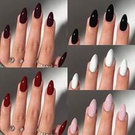 150pcs (5 Colors) Almond Shaped Acrylic False Nails, White, Burgundy, Black And Pink. These Press-On