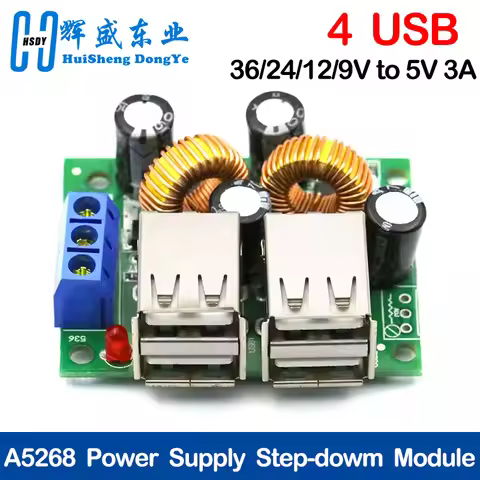 4 Four USB Port A5268 Step Down Power Supply Converter Board Module DC 12V 24V 40V to 5V 5A For MP3/