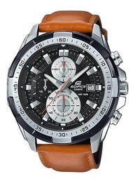 Casio Mens Edifice Black Silver Dial Chronograph Brown Leather Watch Watch For Men Jam Tangan Lelaki