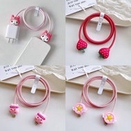 Cute Strawberry Charger Cover Charging Cable Protector compatible for iPhone 18w 20w Android Type C