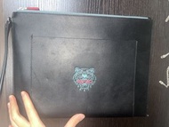 KENZO 正版經典虎頭刺繡皮革手拿包 clutch｜停產絕版款