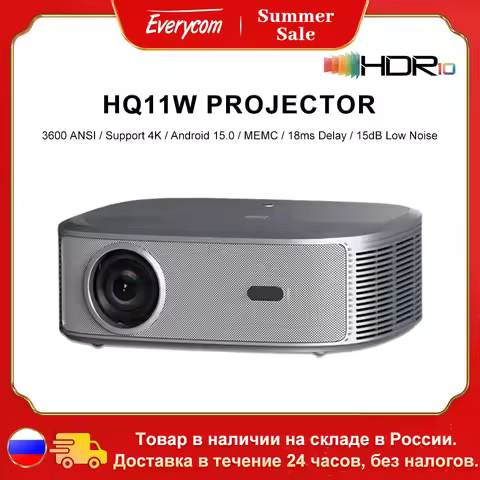 Everycom HQ11W 1080P Projector Smart TV for Home 3600 ANSI Video Projectors 3+64GB Android 15 Movie 