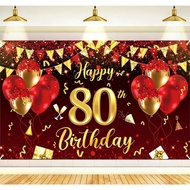 5x3ft Red Gold 50th 70th 75th 80th 90th Birthday Banner Decorations for Men Women Shiny Red  Happy B