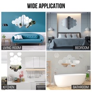 12pcs Cermin Dinding Modern Creative 3D Silver Mirror Geometric Hexagon Acrylic Wall Cermin Hexagon 