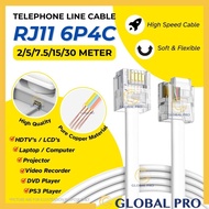 6P4C RJ11 TELEPHONE CABLE PIN TO PIN Line Extension Cord Cable Pure Copper Wire Kabel Connection 2M,