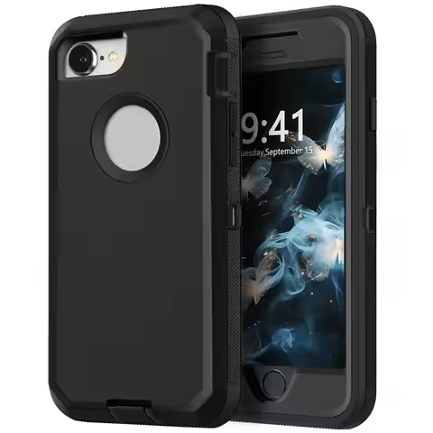 Black Phone Case For iPhone 6/iPhone 6 Plus/iPhone 6s/iPhone 6s Plus Heavy Duty Rugged 3-Layers Hard