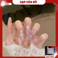 D263 Fake nails set of 24 short round nails purple tone charm bow fake nails y2k cute fake nails