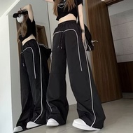 White Striped Baggy Parachute Track Pants | Trendy Oversize