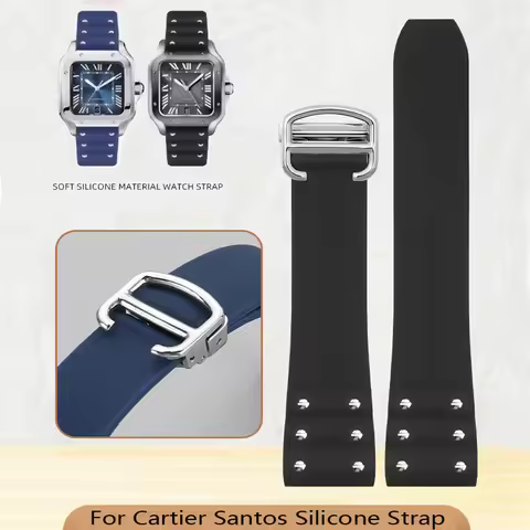 For Cartier Santos strap Silicone bracelet High quality Rubber watchband for Waterproof rubber band 
