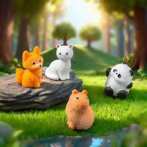 20pcs Cute Mini Capybara Cat Fox Figurines Fairy Panda Animals Miniatures Micro Landscape DIY Craft 