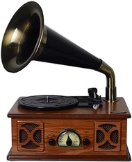 Vinyl turntable Retro gramophone loudspeaker record player with built-in speaker Wireless Bluetooth playback Audio output USB AM/FM radio Home decoration Brown