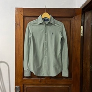 KEMEJA [XS-S Man/ SM Woman] POLO Ralph Lauren Stripped Cotton POLO Shirt Sleeve I White Green I Vint