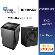 【COMBO SET】 KHIND 8KG WASHING MACHINE WM80A + 9KG TUMBLE DRYER CD919