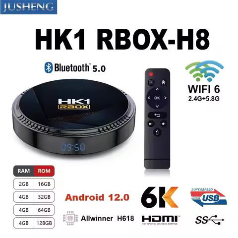 HK1 RBOX H8 Android 12.0 Smart TV Box Wifi 6 6k 2.4g & 5g Bluetooth 5.0 4g16g 32gb 64gb Quad Core Se