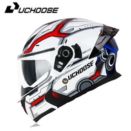 UCHOOSE หมวกกันน็อคกันน้ำกันแดดเลนส์คู่สีดำ Seluruh Wajah หมวกนิรภัยถอดได้แบบแยกส่วน