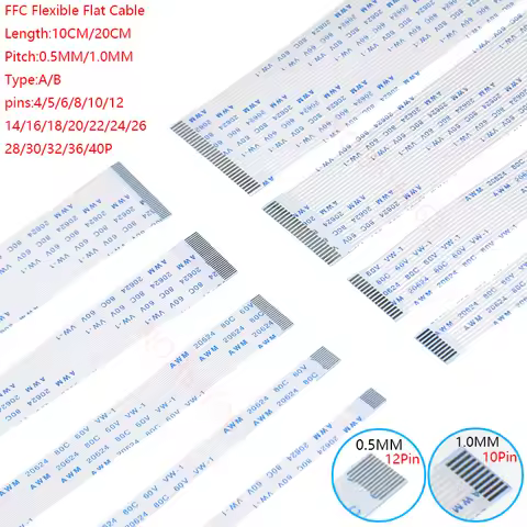 10PCS 60/100MM/200MM FFC Flexible Flat Cable Pitch 0.5MM 1.0MM Type A/B 8P 10P 12P 16P 20P 40P FPC 6